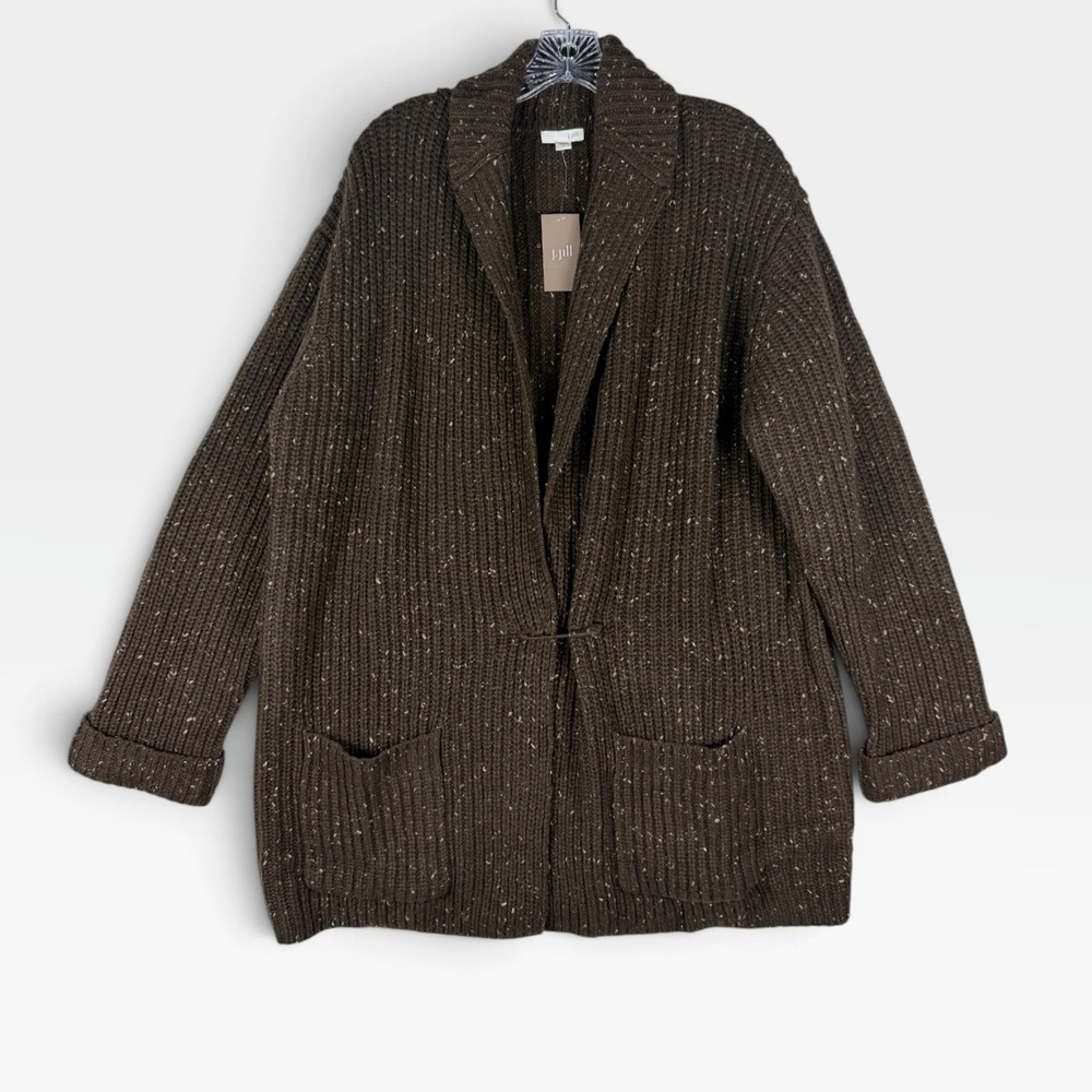 J. Jill Cardigan Sweater Shawl Collar Womens M Walnut Multi Speckled Wool NEW